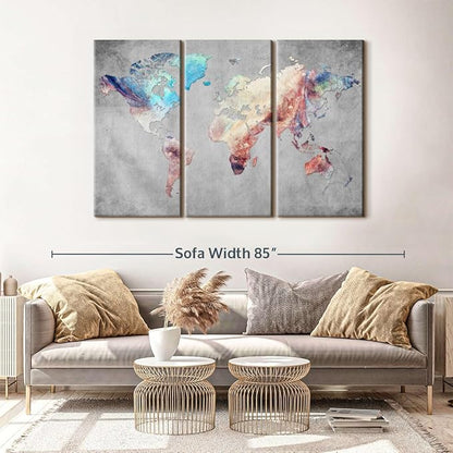 ElephantStock Artistic Touch World Map Multi Piece Canvas - 3 Panel Wall Decor - Map of the World Art - Canvas for the Office and Home - 65" X 42"