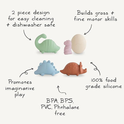 mushie Dino Bath Toys Play Set for Toddlers | 100% Food Grade Silicone | Mold Free, Pack of 5