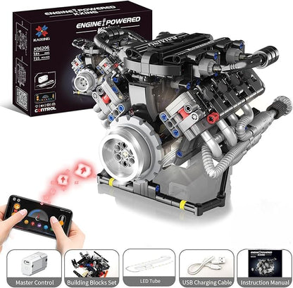 SVJ Sports Car Engine Building Blocks Kit,V8 Engine Model That Work Toy,with Motor, LED Light & APP Control for 6+ Years Kids Adults (715 Pieces)