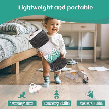 Inflatable Baby Tummy Time Toys Pillow for Newborn, Montessori Baby Sensory Toys Roller with Detachable Mirror, Squeaker, Teether & Rattle, Help with Early Development 3-6 Months(Elephant)