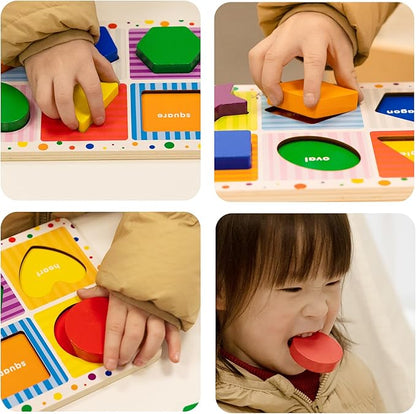 Dailyfunn Wooden Geometric Shape Puzzle (10 pcs) Toddler Puzzles for Ages 1-3 Years Old 12-18-24 Months