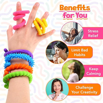 Sensory Fidget Toys for Kids: 6 Pack Textured Silicone Fidget Stick for Stress Anxiety Autistic ADHD, Quiet Desk Fidgets for Classroom, Travel Classroom Must Haves, Stocking Stuffers Gifts