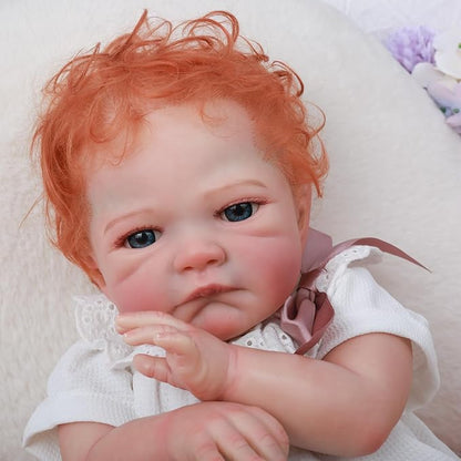 WOOROY Realistic Reborn Baby Dolls Girl- 20 Inch Lifelike Newborn Dolls with Red Hair and Open Eyes, Weighted Cloth Body Real Life Baby Doll with Accessories and Gift Box for Kids 3+