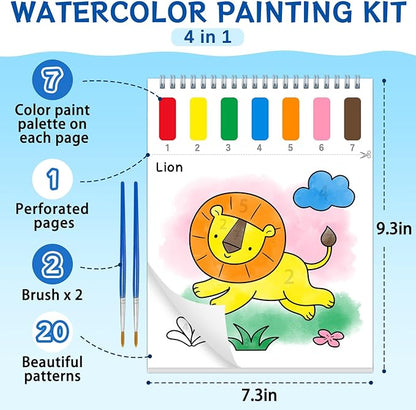 Paint with Water Coloring Books for Kids,Mess Free Watercolor Painting Papers Sets for Toddlers,Water Color Paint Kit,Art Craft Birthday Gift for Ages 1-3, 4-8(Animal)