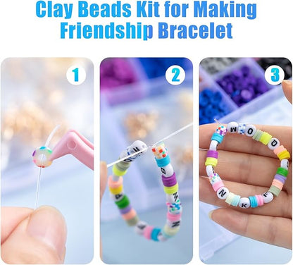 Ybxjges Clay Beads Bracelet Making Kit, 3800Pcs Polymer Flat Beads for Jewelry Making Heishi Beads for Friendship Bracelet Kit with Charm Kit for DIY Crafts Gifts for Girls Age 6-12
