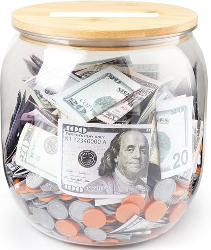Large Clear Coin Bank Jar with Slotted Lid, Half Gallon Reusable Money Tip Change Savings Coin Jar for Coin or Raffle Ticket, Big Clear Money Coin Tip Piggy Change Bank Box for Adults Teens