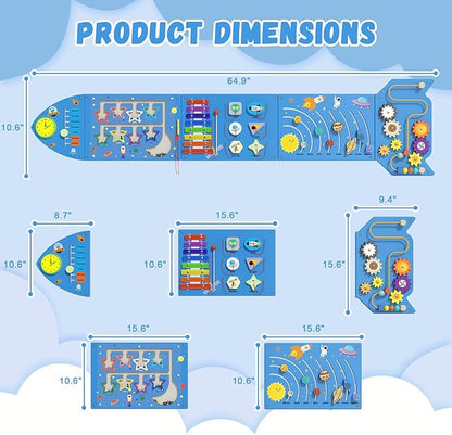 Rocket Activity Wall Busy Board Panels - Sensory Wall Panel for Kids, Montessori Toddler Wall Activity Board, Wall Toys for Toddlers 3, Activity Cube, Wooden Boards, Blue