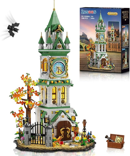 Magic Clock Tower Building Set with Light, 1566 PCS Big Medieval Castle House Construction Model with Owl & Garden, Home Decor Building Block Kit, for Adults Teens Boys Girls 12+
