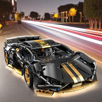 Sport Race Car Building Block Sets for Adults Boys,Black Technical Racing Supercar Toys Kits with LED Light Collectible 1:14 MOC Model Construction Birthday Gifts for Teens Age 8-12 12-16,14+