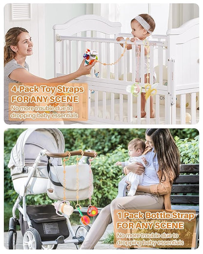 Toy Straps for Baby, 5pcs Adjustable Toy Holder for Stroller Accessories, Silicone Baby Tether Pacifier Clip, No Throw Baby Travel Essential Leash for High Chair, Car Seat (5 Pack Macaron)