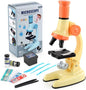 XD508 Microscope for Kids - 100X 600X 1200X Beginner Microscopes kit with LED Light, Science Educational Gift and Toy for Boy&Girl Birthday Halloween Christmas（Yellow）