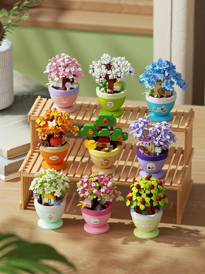 Pear Moon Mini Bonsai Tree Micro Building Set Building Toy Plant Cherry Tree Flower Collection Decor for Home Desk Greenery Decoration Building Blocks DIY Creative Gifts