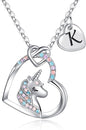 Hidepoo Unicorn Necklace Gifts for Girls - Colorful CZ Heart Pendant Initial Unicorns Necklaces for Teens Little Girls Jewelry Birthday Gift for Girl Daughter Granddaughter Niece