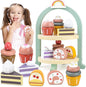 Wooden Cake Toys Tea Party Set, Desserts Food Toy with Cupcake Stand, Kids Pretend Play Kitchen Accessories, Wooden Play Food Set Toy Baking Gift for 3 4 5 Years Old Girls Boys