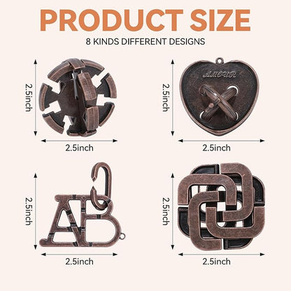 8 Pcs Brain Teaser Puzzles for Adults Teens - Metal Puzzles 3D Puzzle Game Toys for Adults Teens - Unlock Interlocking Puzzle Adult IQ Education Smart Toys