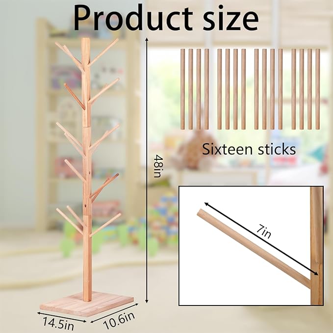 Wooden Puppet Stand for 15 Puppets – Hand Puppet Display Tree with 15 Pegs, Space-Saving Organizer for Classroom, Playroom, Daycare or Home Use – Natural Wood Puppet Holder Rack