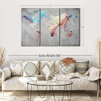 ElephantStock Artistic Touch World Map Multi Piece Canvas - 3 Panel Wall Decor - Map of the World Art - Canvas for the Office and Home - 57" X 36"