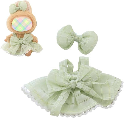 Clothes for Dolls Accessories (No Doll), Kawaii Skirt Outfit Set 2 Pieces for 15cm 17cm Doll Suit, Stylish Dress Up Bowknot Doll Clothing Set Replacement Green