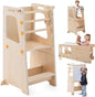 Toddler Standing Tower, 4 in 1 Kitchen Stool Helper with Whiteboard, Kids Step Stool with Convertible Table and Chair, Toddler Helper Tower with Adjustable Height for Counter,Sink