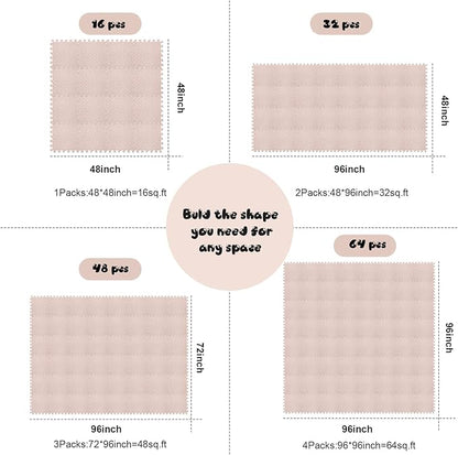 Shihanee Foam Floor Baby Tiles Foam Floor Mats Play Mats Bulk with Borders Interlocking for Kids Baby Playroom Nursery Gym (Beige,64ft)