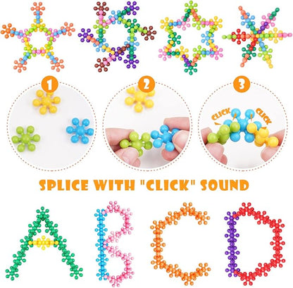 Snowflake Interlocking Building Block Educational Toy 300PCS for Kids Ages 3+, Multi-Color Solid Plastic Early Learning Creativity STEM Toy with Carrying Case Safe Material