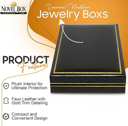 Novel Box Black Jewelry Box for Necklace 4.4x6.25x1.4 Inch - Faux Leatherette Jewelry Display Gift Boxes - Soft Velvet Interior Necklace/Pendant Storage Cases for Proposal Engagement Wedding Birthday
