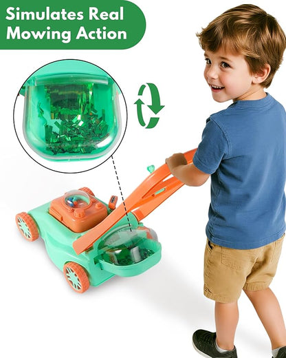 Kids Lawn Mower with Realistic Grass-Cutting Action and Sounds – No Batteries Required | Fun Outdoor Push Toy, Birthday Gift & Halloween Present for 3, 4, 5, 6, 7, 8 Year Old Boys and Girls (Green)