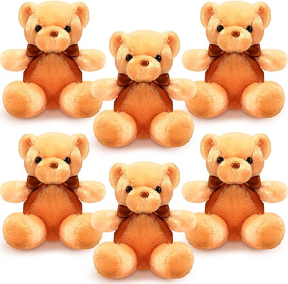 HyDren 6 Pcs Bear Stuffed Animal Plush Toys Soft Plush Dolls Bear Sleeping and Playing Toys for Baby Shower Decoration Boy(Short Plush,Brown)