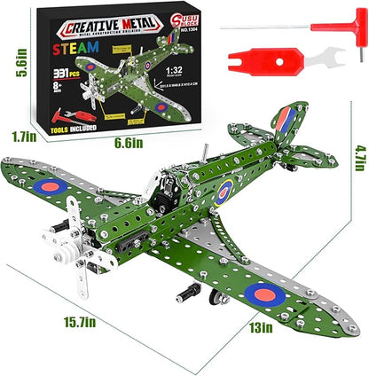 STEM Building Toys Model Airplane Kits for Boys 8-12,Airplane Model Scale 1:32 Metal Building Kit,Erector Set Model Planes for Kids 8-12,Best Airplane Gifts for Hurricane Fighter Fans