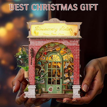 DIY Book Nook Kit, Miniature Dollhouse Bookshelf Insert with Light, Laser-Cut Wooden Craft Set for Adults, Perfect for Teens and Adults, Blossomary Shop