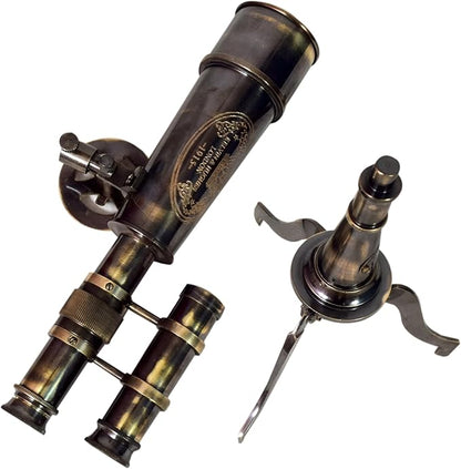 Vintage Brass Telescope on Tripod Stand DF Lens Antique Telescope Royal Spyglass Nautical Beautiful On Brass Tripod Stand (Black Antique)
