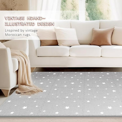 Extra Large Baby Play Mat - 4FT x 6FT Non-Toxic Foam Puzzle Floor Mat for Kids & Toddlers (Grey/White Star)