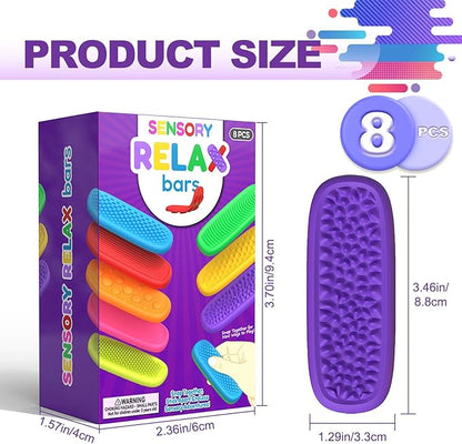 Fidget Toys Sensory Stone for Adults, 8 Pcs Silicone Sensory Strips for Autism Kids, Fidget Stress Toys for Anxiety Relief, Students Calm Down Classroom Prizes
