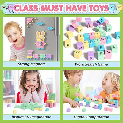 45PCS Magnetic Blocks - Toddler Girl Toys, Magnet Building Blocks, STEM Sensory Outdoor Autism Toys for 3-5 Year Old Boys & Girls, Magnetic Cubes Classroom Must Haves for Kids Ages 3+