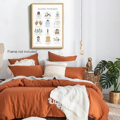 Feelings Calming Techniques Canvas Wall Art Calming Corner Classroom Mental health Posters Boho Emotions Chart for Kids Prints Special Education Wall Decor for Office School 24x36in Unframed