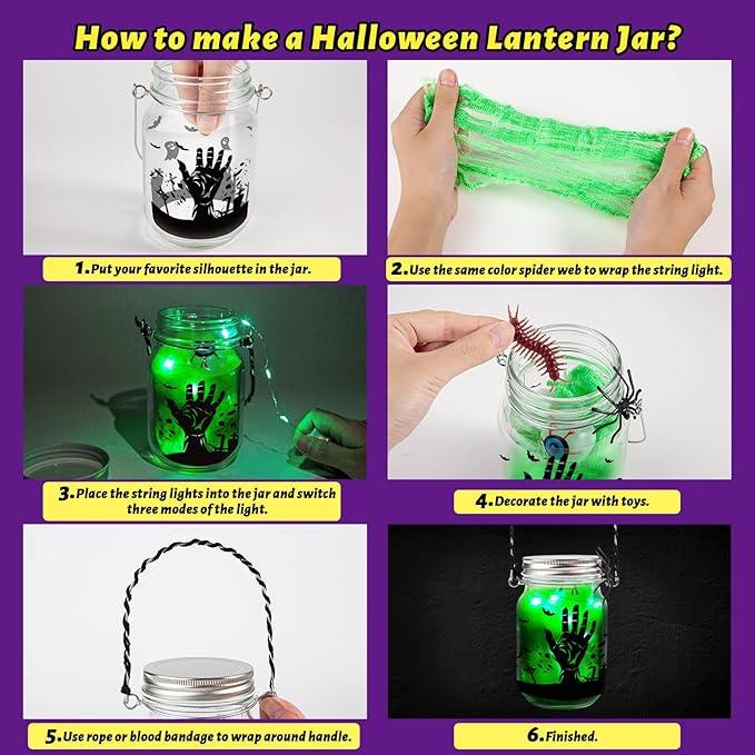 AuroTops Halloween Crafts for Kids,12 Pack Halloween Mason Jar Kit with Accessories for Kids DIY Kits,Party Favors Party Decorations for Classroom Goodie Bags Trick or Treat Toys