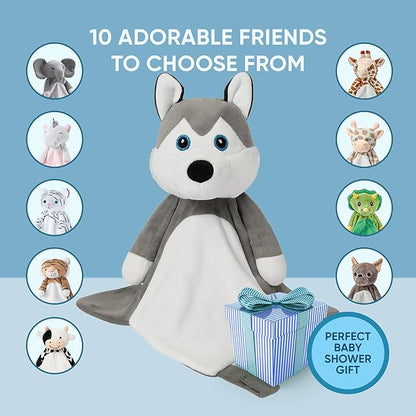 Love By Emi Baby Music Lovey Grey & White Husky, Baby Sleep Soother for Crib & Cuddle Bedtime, White Noise with Heartbeat & Lullaby, Plush Sound Toy, Stuffed Animal for Newborns, Infants & Toddlers