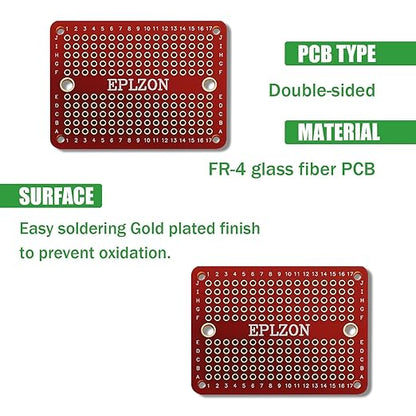 Solderable Breadboard Mini PCB Board Gold-Plated Solder Breadboard for DIY Electronics Projects Apply to Soldering Projects 2.0"x1.5" Mixed Color(Pack of 10 Pcs,RED)