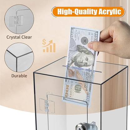 Hicocool Clear Piggy Bank with Lock, Acrylic Piggy Bank for Adults Kids Openable, Reusable Money Saving Box with Key for Birthday (Brown)