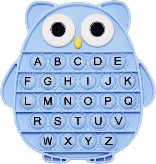 Fidget Toys for Kids, Owl Shaped Silicone Squeeze Sensory Toys, Alphabet Bubble Stress Anxiety Relief Relax Tools for Kids Adults School Classroom Gift Party Favors (Blue)