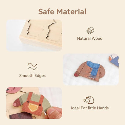 Wooden Puzzles for Toddlers Animal Dress-up Puzzle, Toddler Puzzles, Kids Learning Educational Montessori Toys for 3 4 5 Year Old, Gifts for Boys Girls(Family of 3)