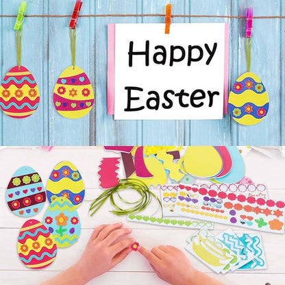 Fennoral 24 Pack Easter Egg Craft for Kids Make You Own Eggs Foam Stickers Ornament DIY Easter Arts and Crafts for Party Supplies Easter Decoration Easter Gifts