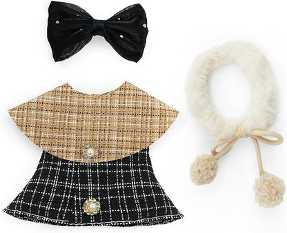 17cm Doll Clothes Set-Adorable Outfits for Dolls-Stylish Accessaries Clothes Dress-Up-Replaceable Clothing Collections, Includes Hat, Top, Skirt(Black-Style B)