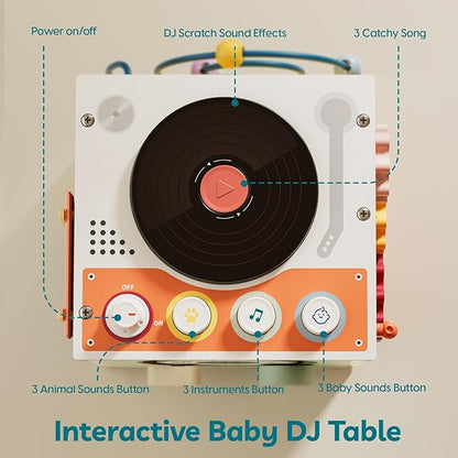 TOP BRIGHT Musical Activity Cube, Montessori Toys for 2 3 4 Year Old Toddlers, Baby DJ Table with Songs, Baby Activity Center with Bead Maze, First Birthday for Girls Boys 18 Months+