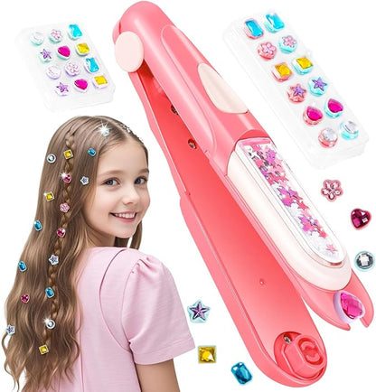 Hair Gem Stamper Kit,Bling Hair Jewels for Girls, Hair Styling Tool with Reusable Shining Diamonds, Christmas Birthday Arts & Crafts Gift for 5-12 Year Old Girl