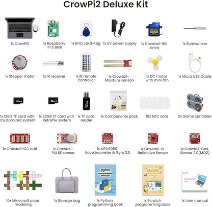 ELECROW CrowPi 2 All-in-one Kit with RPi 5 8GB Board & 11.6 Inch IPS Screen, Compatible for Raspberry Pi 4/5 Laptop, Learning Programming Sensor Kit for Professional Kids Adult (Deluxe Kit)
