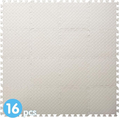 Coolcandy EVA Foam Play Mat, 16 Tiles Colorful Baby Play Mat, Square Kids Playmat with Solid Colored, 0.4" Thickened Interlocking Foam Floor Tiles, Puzzle Play Mat for Baby Crawling, Playing (White)