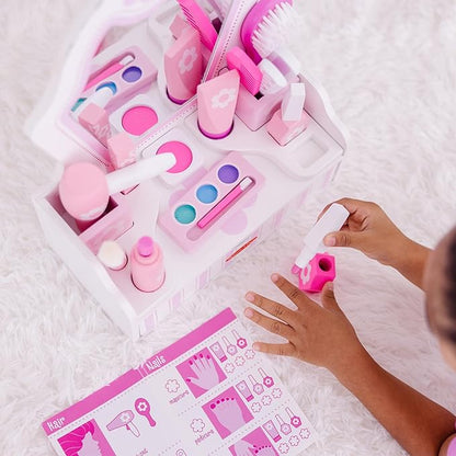 Melissa & Doug Wooden Beauty Salon Play Set, 18-Piece Vanity with Pretend Play Toys, Makeup, Mirror, Accessories & More, Preschool Toys for Girls & Boys Ages 3+ - FSC Certified