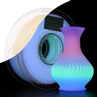AMOLEN Rainbow PLA 3D Printer Filament, Glow in The Dark Multicolor, Blue/Green/Purple Rainbow, 10-Minute Color Shift, High Precision +/- 0.02mm, 1kg Spool for Smooth Printing
