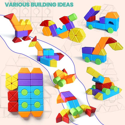 Magnetic Building Blocks in Multiple Shapes, 1.65 Inch Montessori Magnetic Block Set for Kids Ages 4 5 6 and Up, 36PCS Creative Learning Toys for Boys and Girls